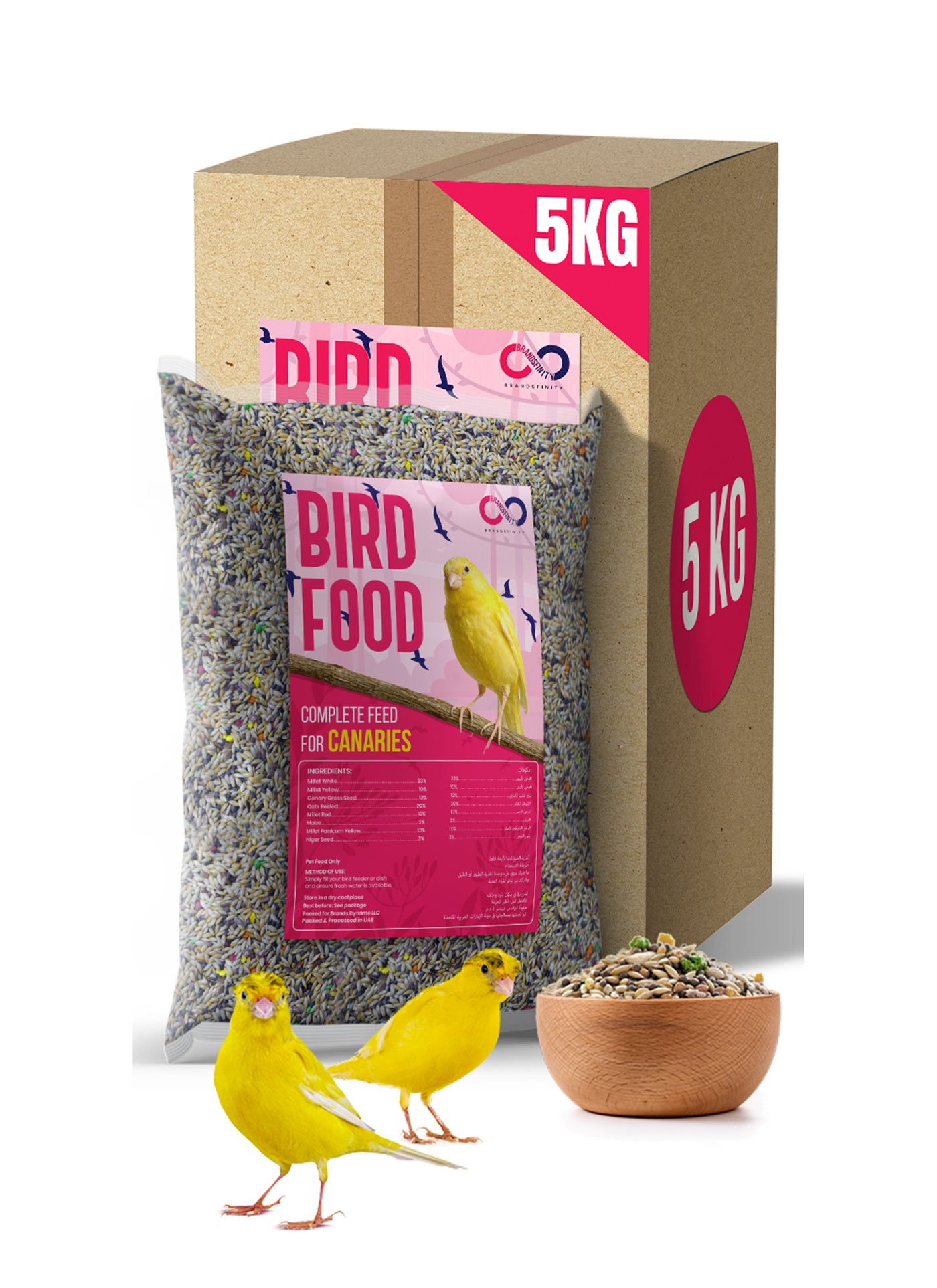 Brandsfinity 5kgs Premium Bird Feed for Canaries – Millet White, Yellow, Canary Grass Seed, Oats Peeled, Maize, Niger Seed – Ideal Bird Food for Healthy Diet